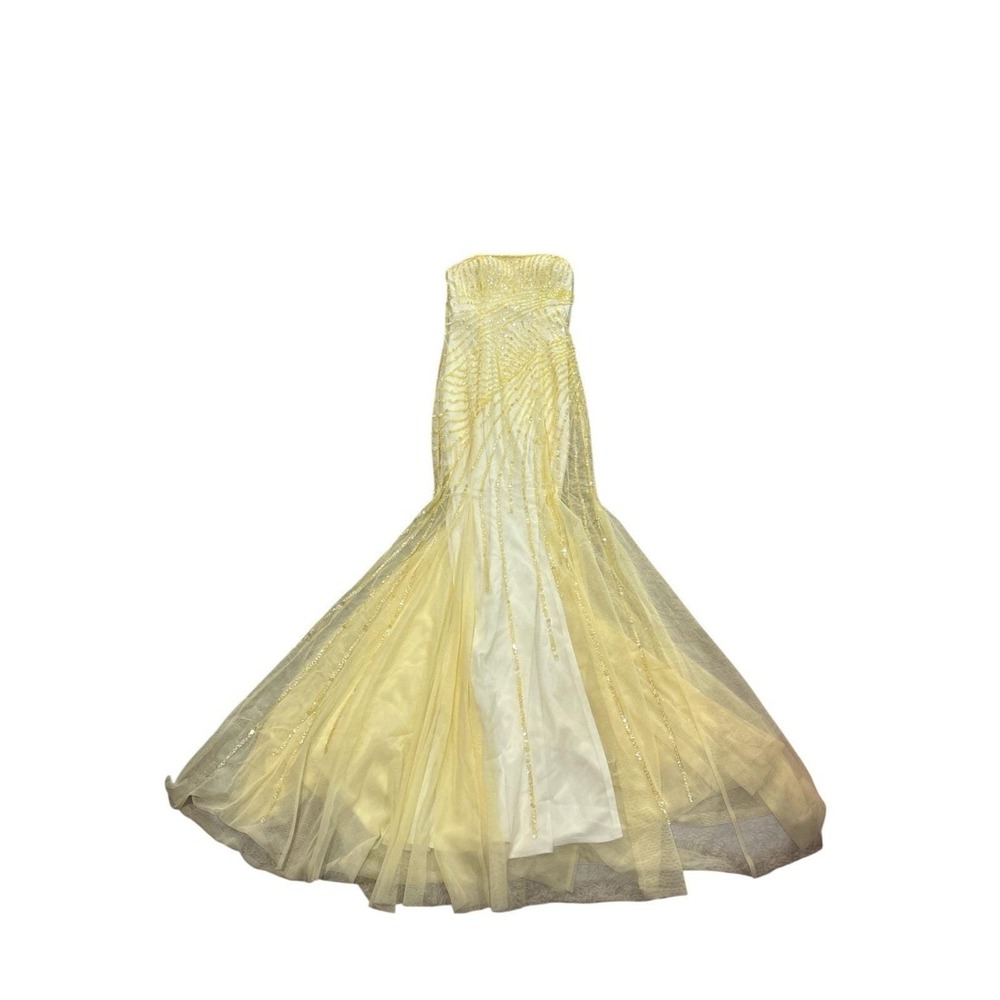 VTG Sean Collection Yellow Beaded Strapless Prom Dress Used Size XSmall